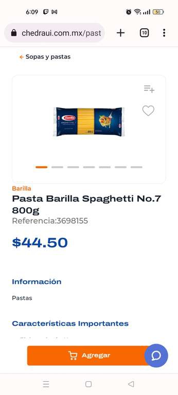 Chedraui: Pasta de spaghetti Barilla 800g 
