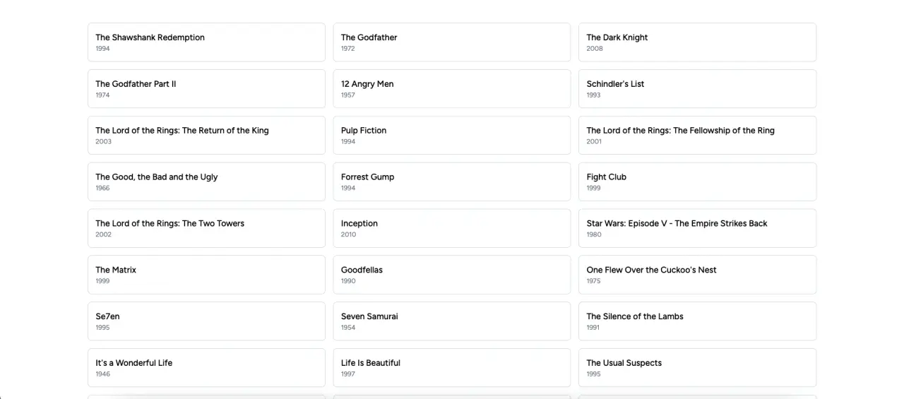 Movie list displayed