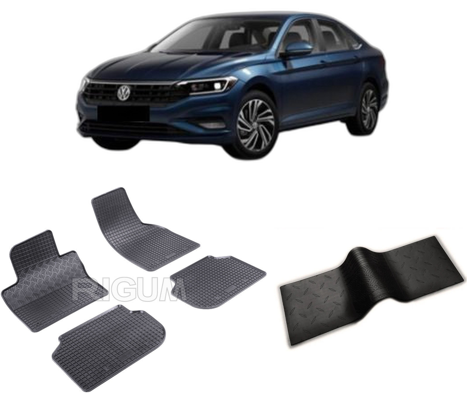 Set covorase auto VOLKSWAGEN JETTA VII din 2019-2021, cu covoras tunel median, CAROSERIE SEDAN, Presuri cauciuc 100%, compatibil cu autoturismul VOLKSWAGEN JETTA VII, Rigum