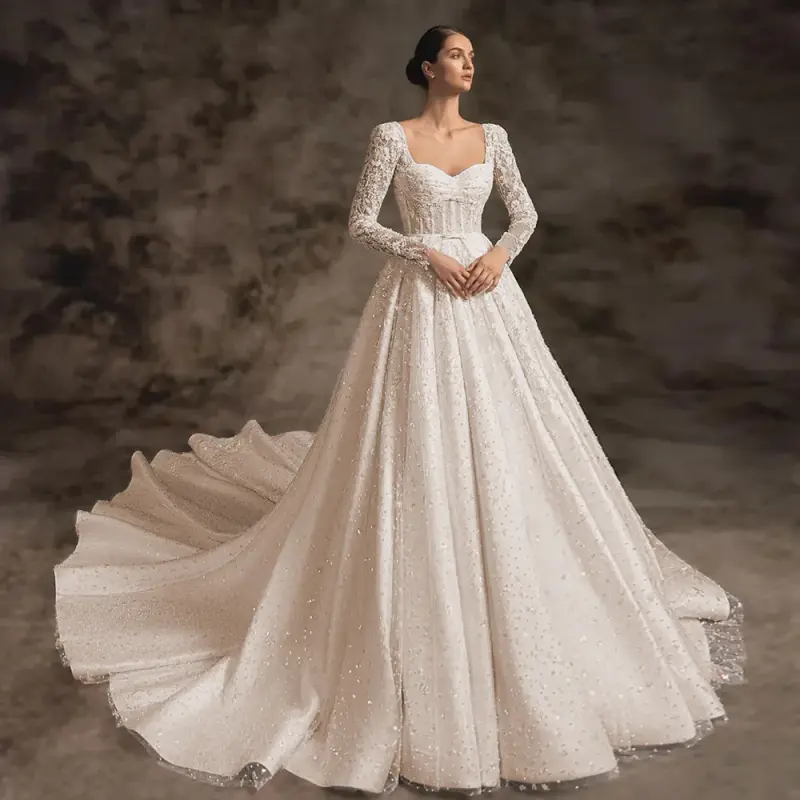 Princess A-Line Wedding Gown with Embroidery
