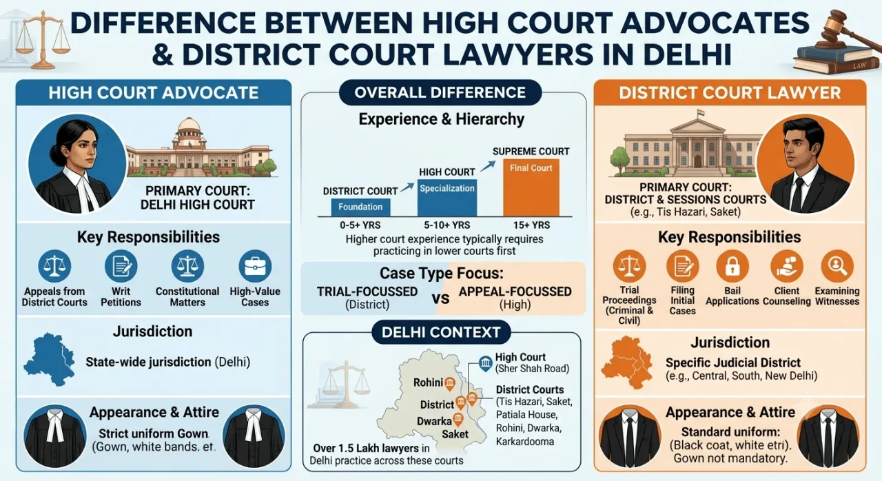 Difference Between High Court Advocates and District Court Lawyers in Delhi