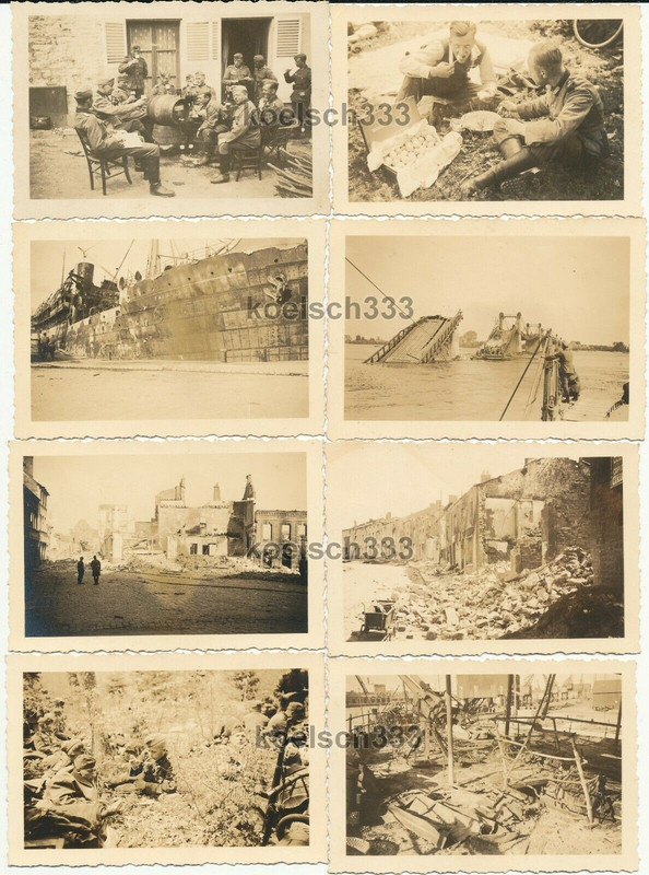 8 Fotos Wehrmacht Westfeldzug Frankreich Loire Brücke Schiff Wrack Ruinen