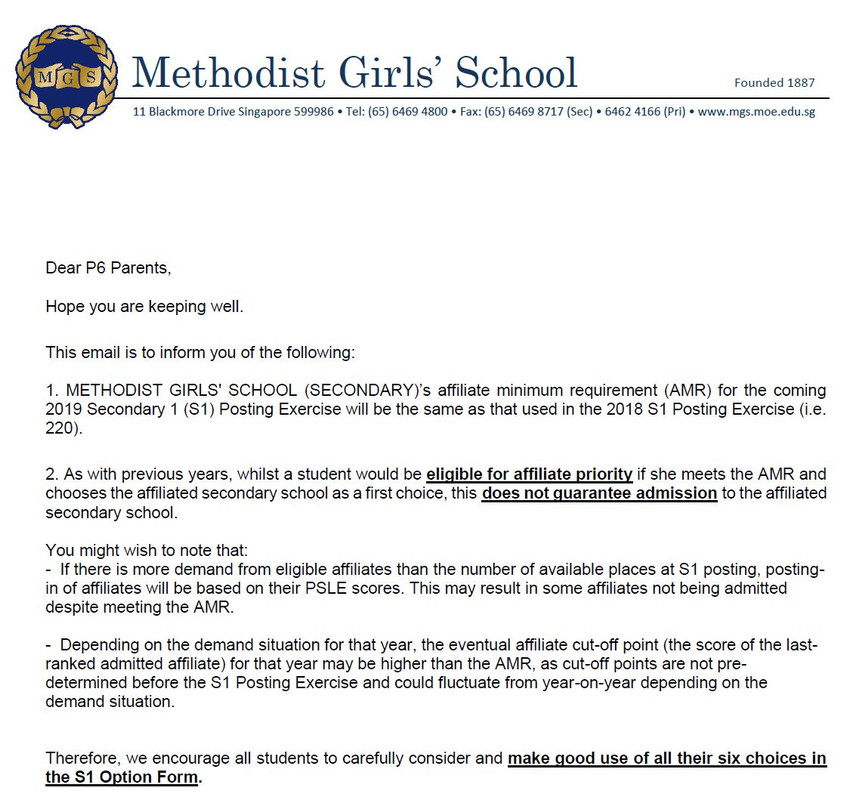 MGS (Secondary) 2019 S1 Posting Exercise & Affiliate Minimum Requirement (AMR)