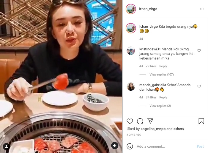 Tangkapan layar Amanda Manopo saat sarapan makanan mewah bersama sang asisten.
