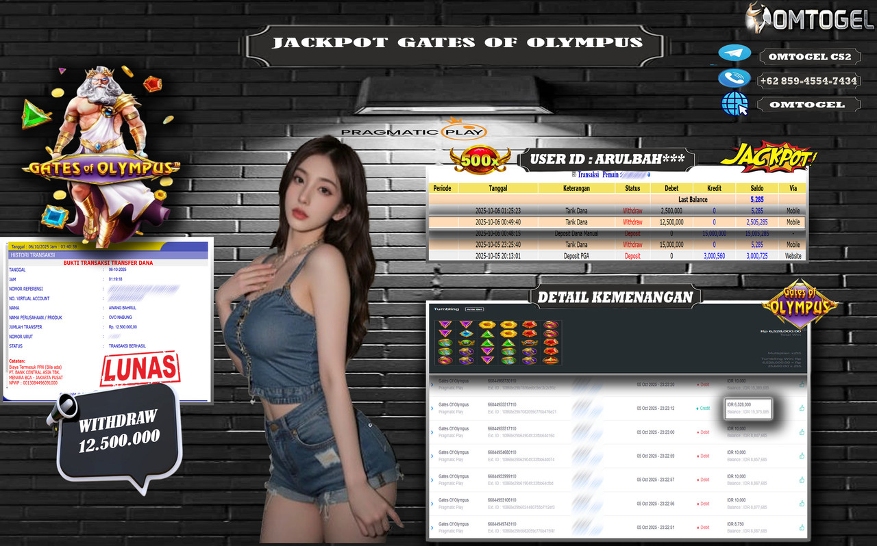OMTOGEL JACKPOT PRAGMATIC PLAY GATES OF OLYMPUS 12 JUTA DI BAYAR LUNAS ,-