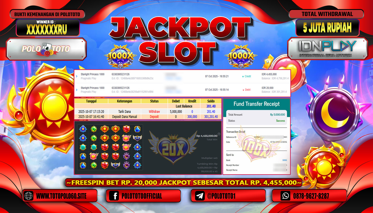 POLOTOTO JACKPOT SLOT STARLIGHT PRINCES 1000 Rp.5.000.000,- LUNAS
