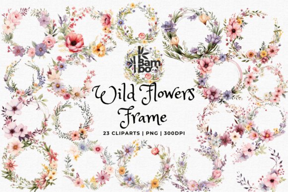 Watercolor Wild Flower Frames Cliparts Bundle