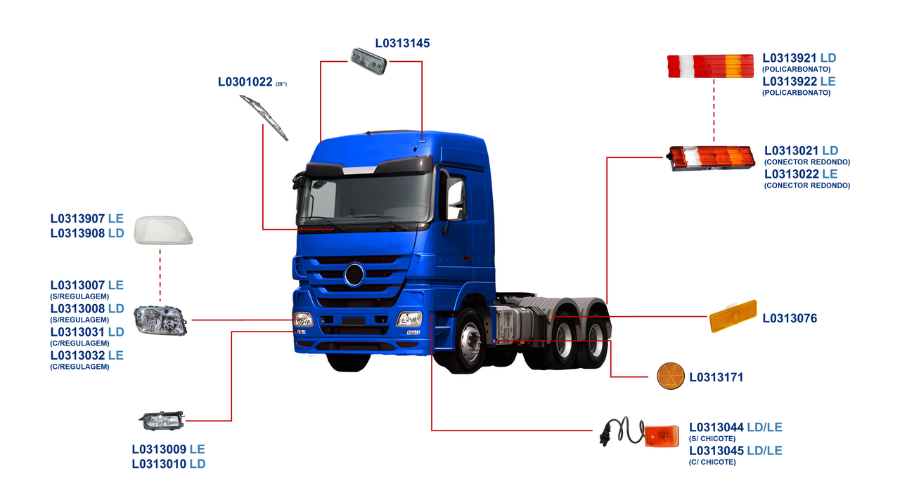 MERCEDES-BENZ -ACTROS CABINE ALTA 2008 A 2015-2646-OM501, OM447-G281-12-ILUMINAÇÃO E LIMPADOR PERFIL