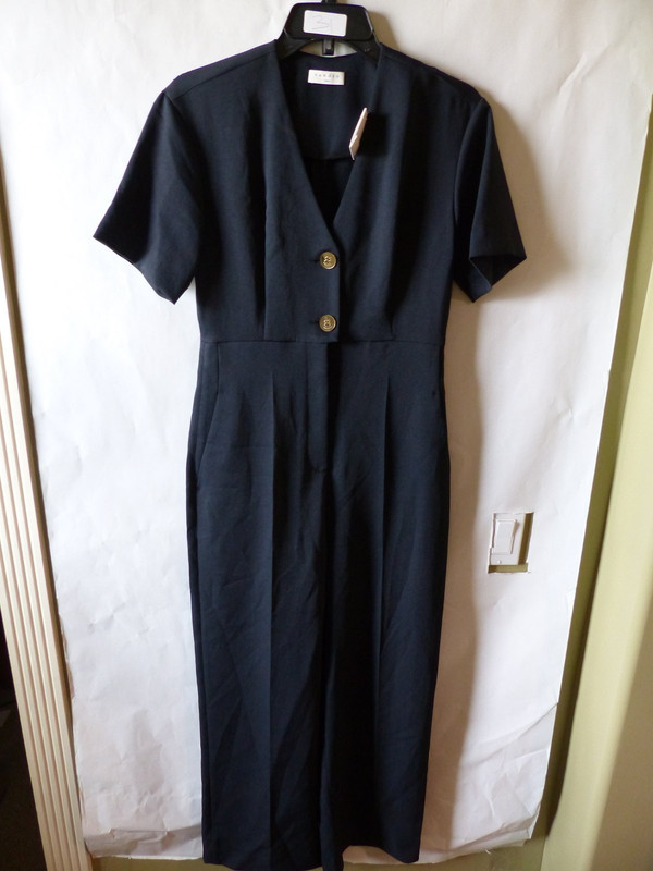 SANDRO PARIS WILLY BUTTON DETAIL STRETCH JUMPSUIT IN BLUE WMNS SIZE 36 SFPCO00058