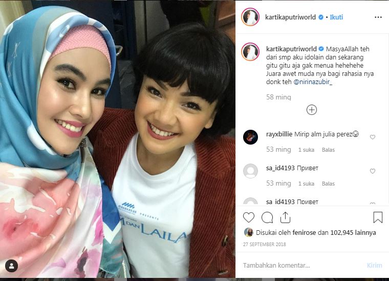 Unggahan Kartika Putri yang ngaku mengidolakan Nirina Zubir