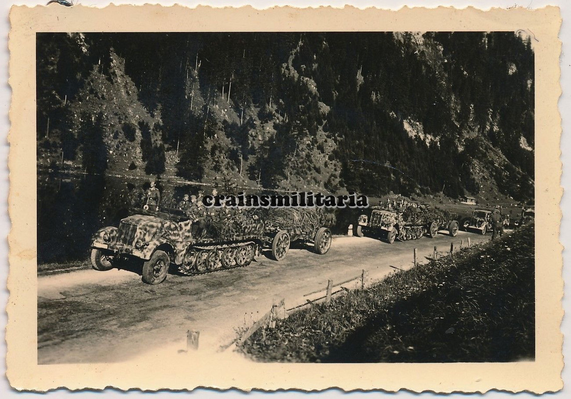 Orig. Foto SdKfz 7 Halbkette m. Tarn Camo Geschütz Partisanen Ka