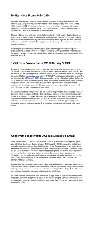 Code promo 1XBET gratuit Bonus 130 1XTOWER