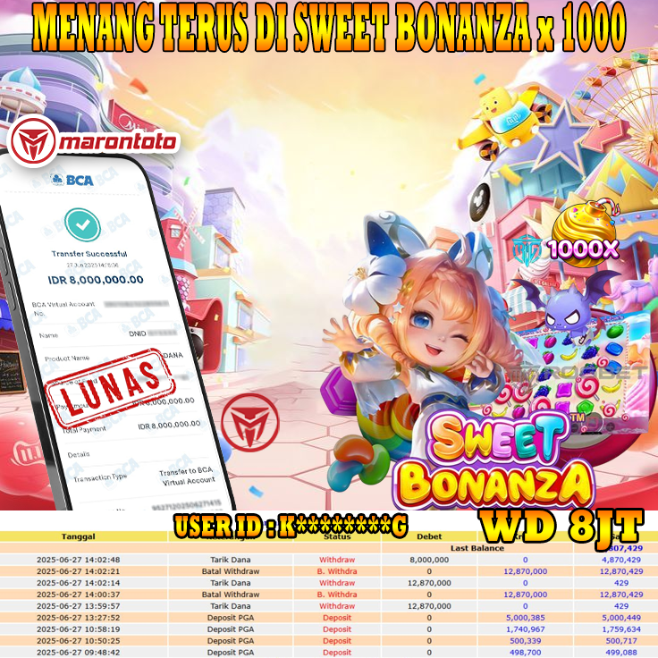 Bukti Kemenangan Member Marontoto Sebesar 8,000,000 JuTa