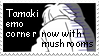 Stamp of Tamaki from OHSHC reading 'tamaki emo corner: now with mushrooms'.