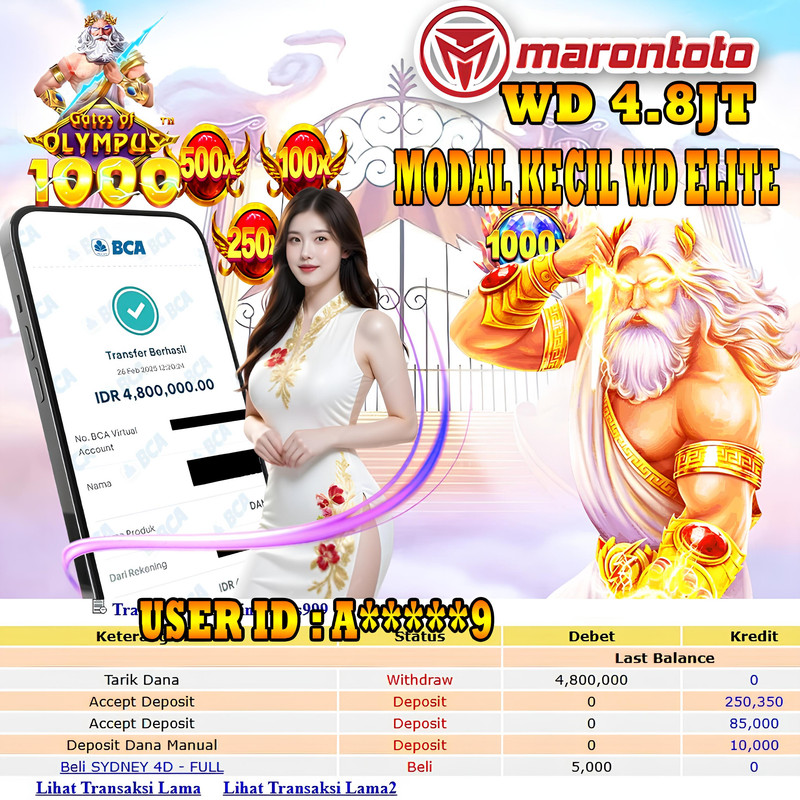 Bukti Kemenangan Member Marontoto Sebesar 4,800,000 JuTa