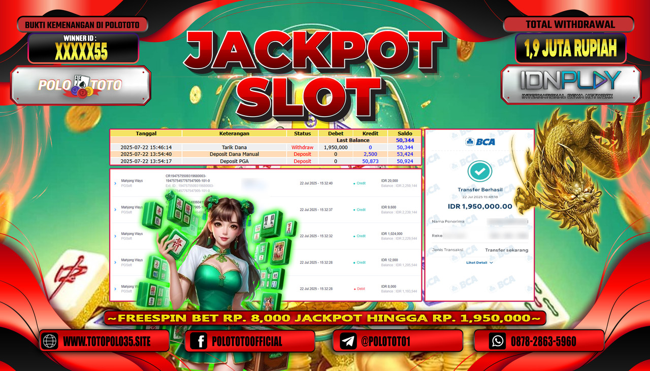POLOTOTO JACKPOT SLOT MAHJONG WAYS Rp.1.900.000,- LUNAS