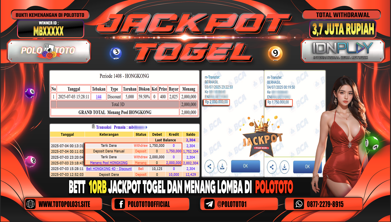 POLOTOTO JACKPOT TOGEL HONGKONG LOTTO Rp.3.750.000,-