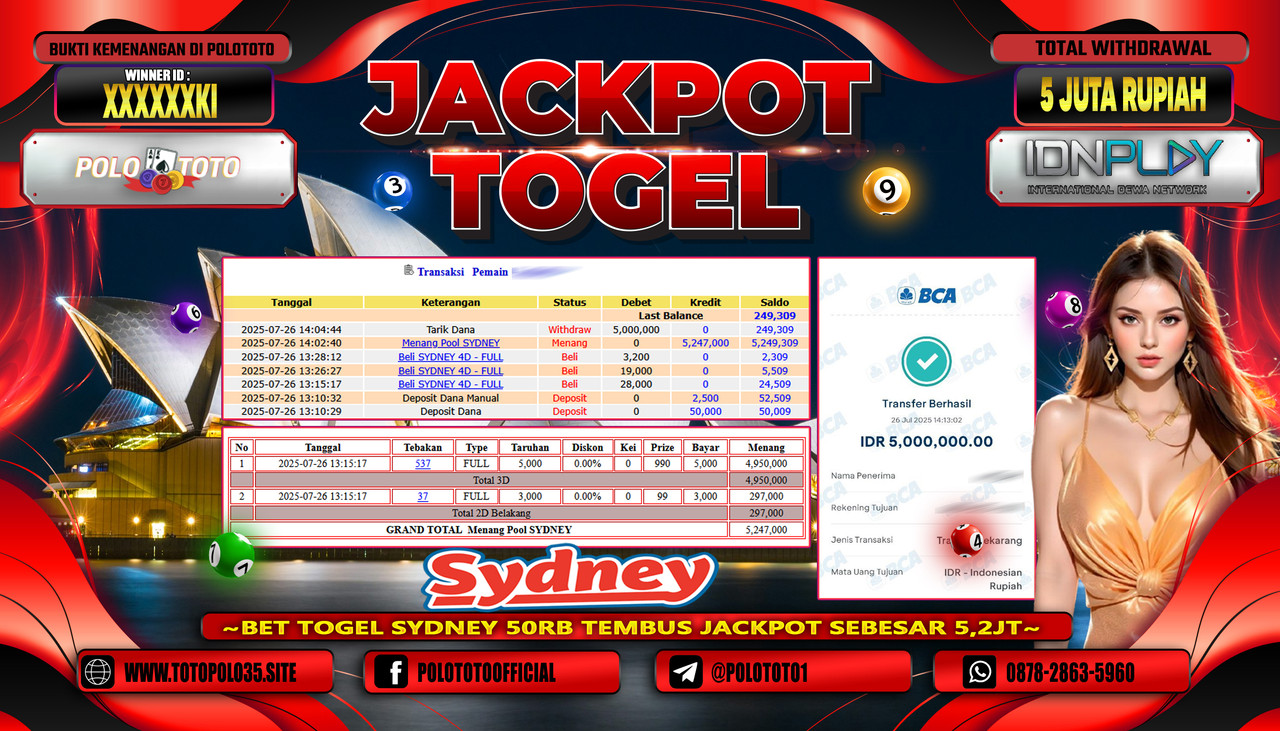 POLOTOTO JACKPOT TOGEL POOL SYDNEY Rp.5.000.000,-LUNAS