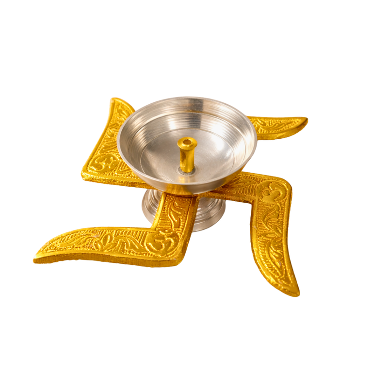 German Silver Swastik Diya With Velvet Box