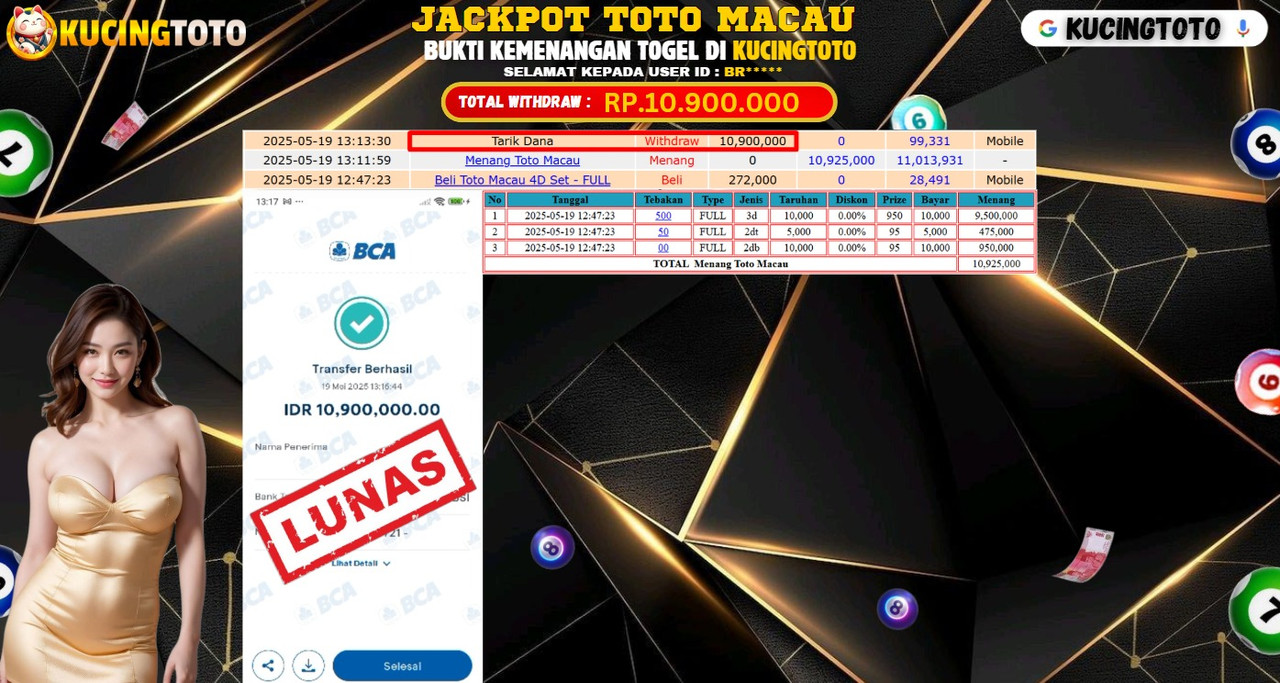 KUCINGTOTO JACKPOT TOGEL TOTO MACAU RP.10.900.000.,- LUNAS