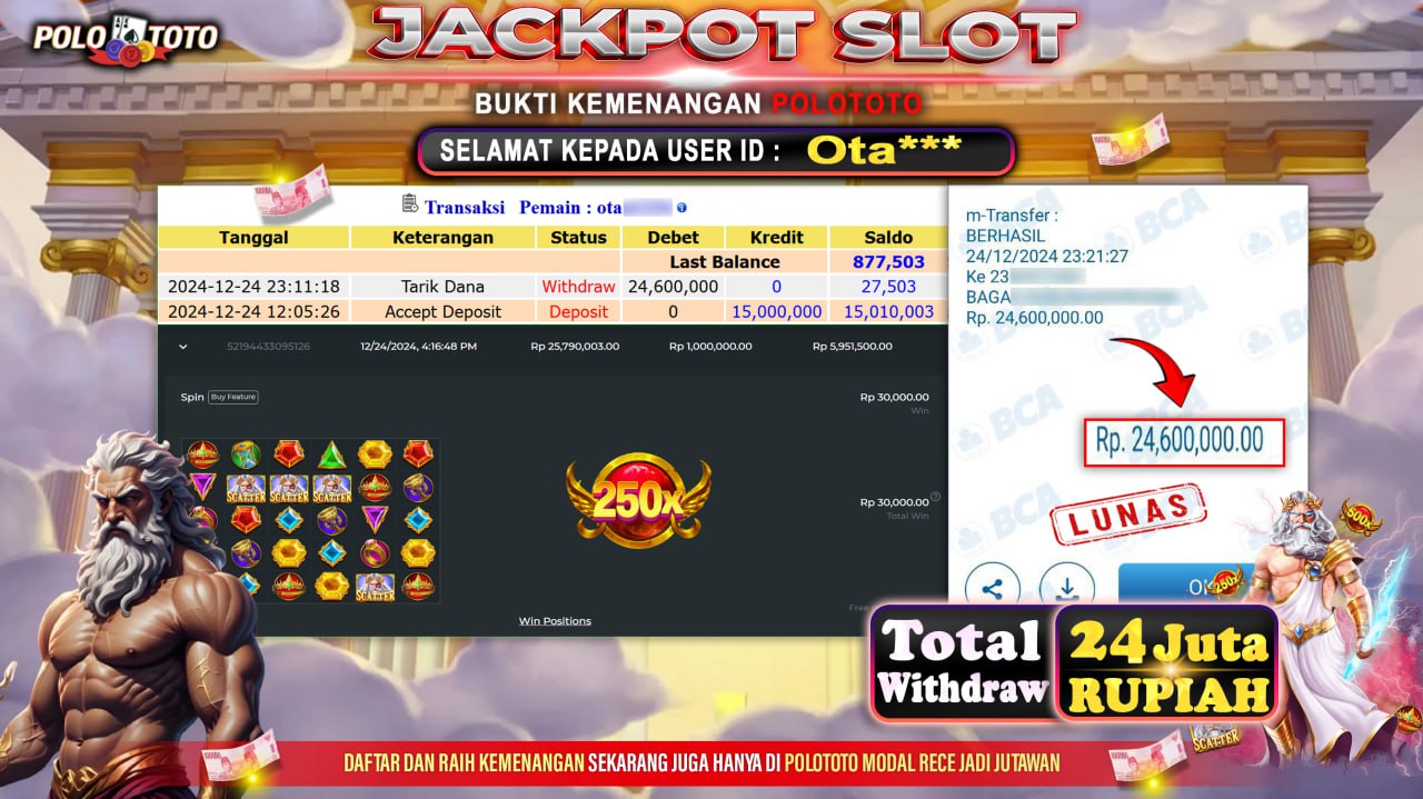 POLOTOTO JACKPOT SLOT GATES OF OLYMPUS  Rp.24,600.000,- LUNAS