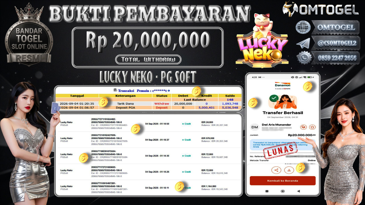 OMTOGEL JACKPOT PG SOFT LUCKY NEKO Rp.20,000,000,- DIBAYAR LUNAS 