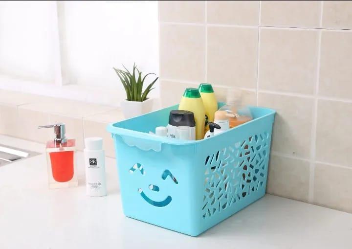 Stackable Plastic Smiley Cap Storage Basket Organizer (Pack of 3)