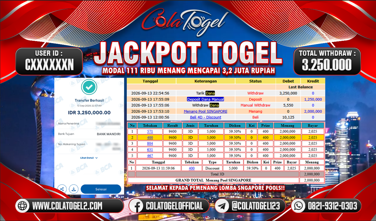 JACKPOT SINGAPORE POOLS!!