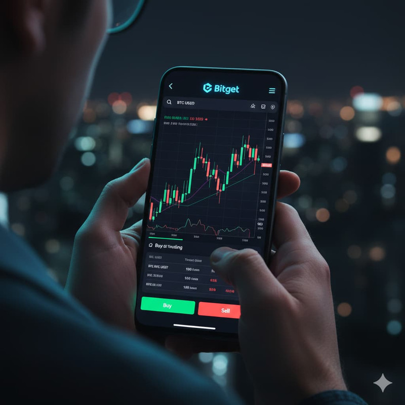 Bitget mobile trading interface with live crypto charts