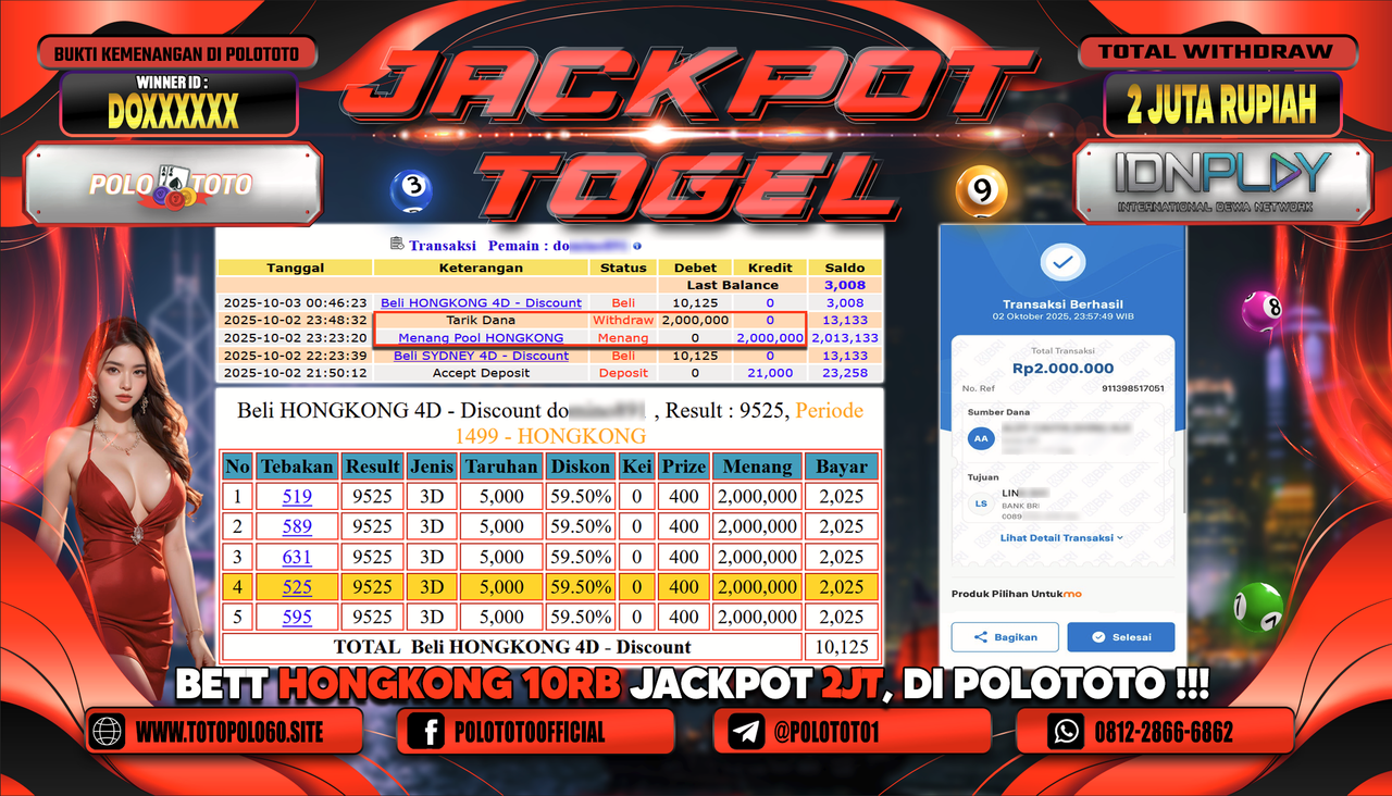 POLOTOTO JACKPOT TOGEL HONGKONG LOTTO Rp.2.000.000,- LUNAS