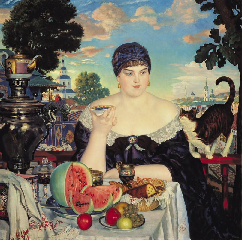 1-Boris-Mikhailovich-Kustodiev-The-Merchants-Wife-at-Tea-Meister-Drucke-906065