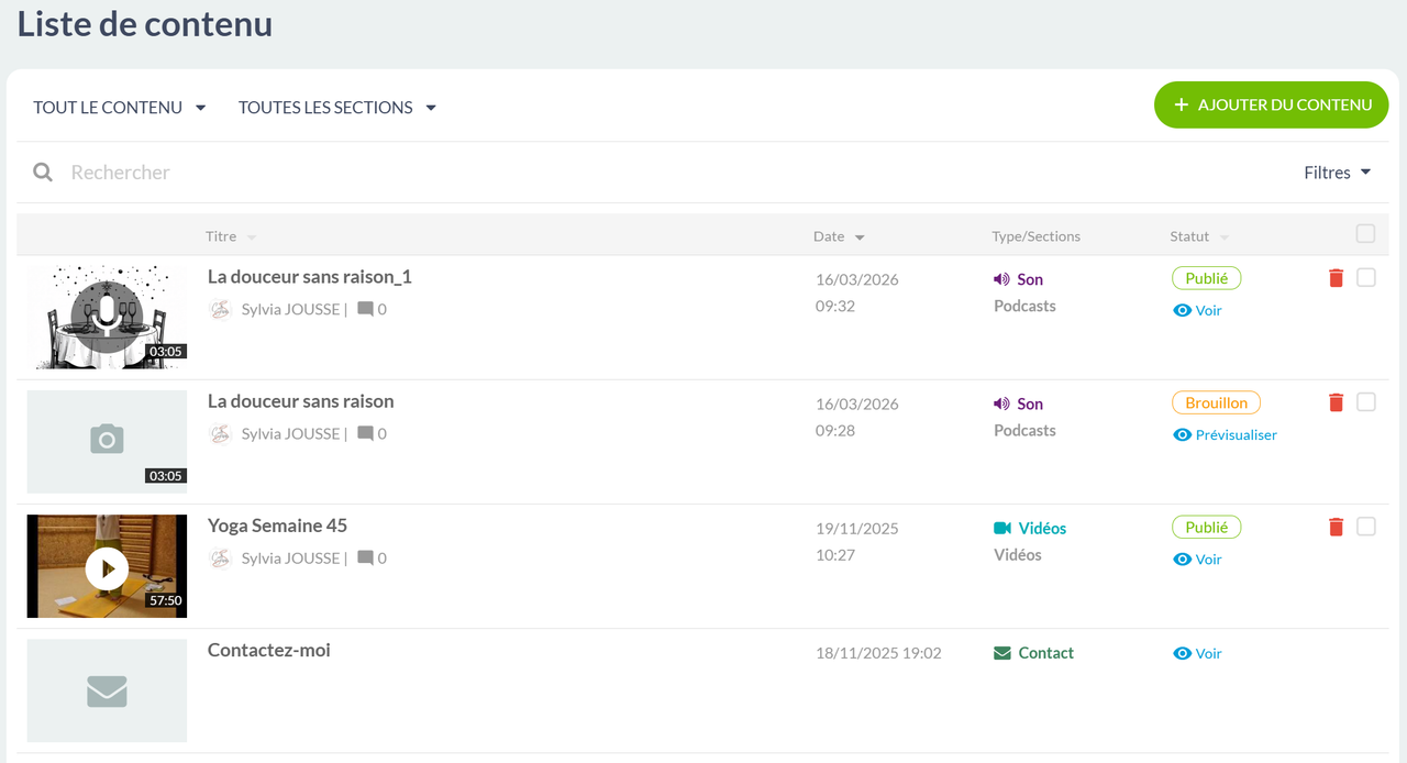 Gestion des contenus