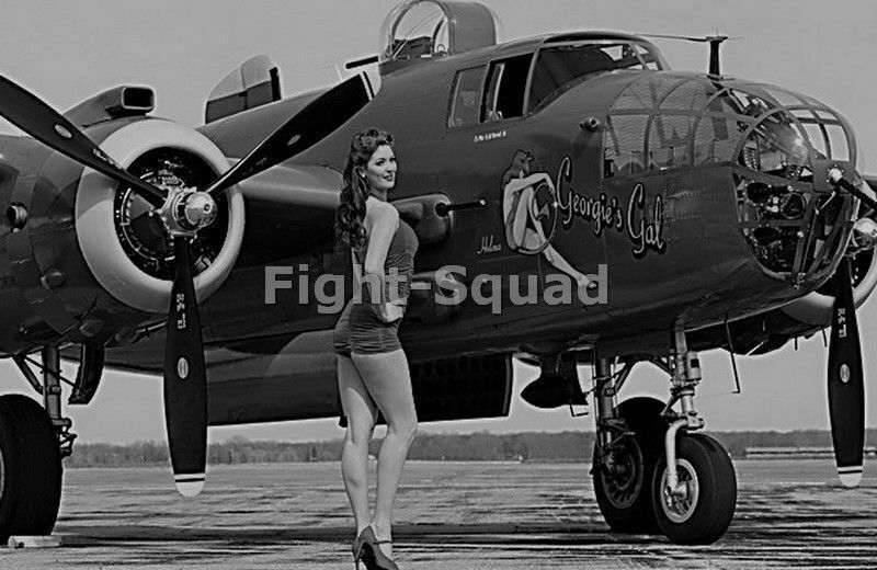 WW2 Picture Photo B-25J Mitchel Bomber Geories Gal Pin Up 2503