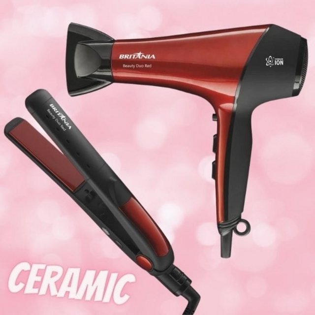 Secador de Cabelos Britânia Beauty Duo Red Vermelho 1900W + Chapinha | Prancha