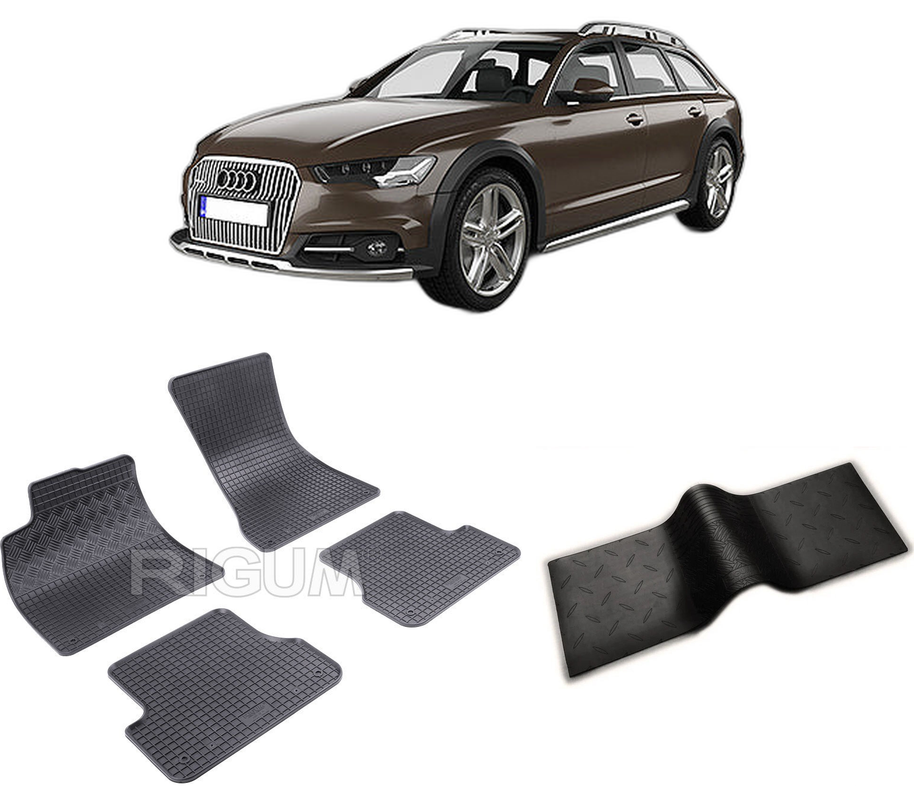 Set covorase auto AUDI A6 C7 din 09.2011-08.2018, cu covoras tunel median, CAROSERIE COMBI, Presuri cauciuc 100%, compatibil cu autoturismul AUDI A6 C7, Rigum