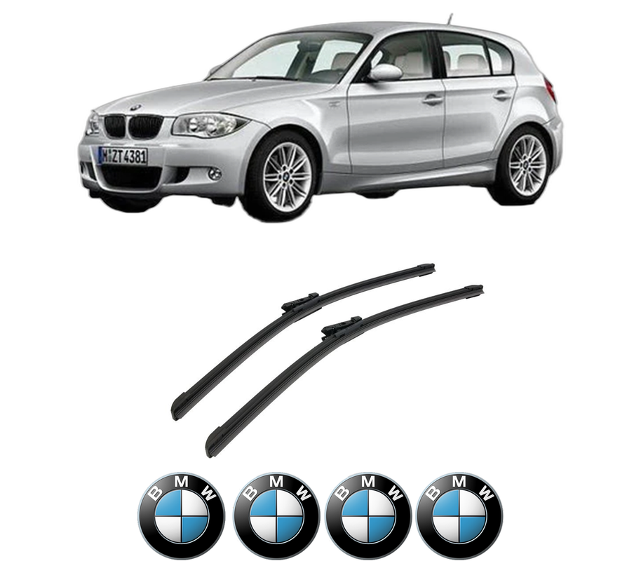 Set stergatoare auto BMW Seria 1 (E81) din 2006-2012, pentru parbriz auto, 2 bucati, Bosch Aerotwin, din cauciuc siliconat rezistent, 4 Stickere Auto BMW Seria