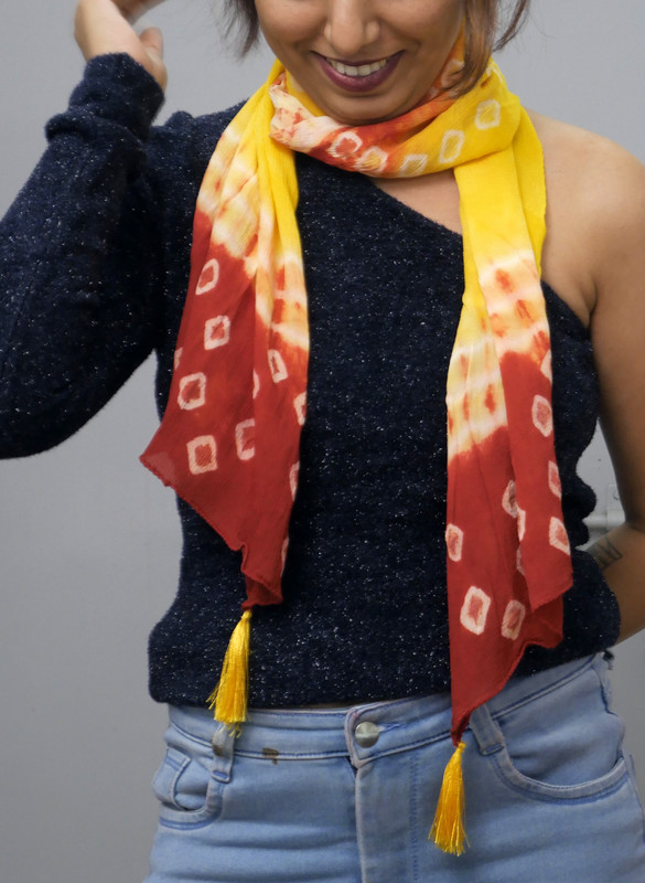 Vibrant Red & Yellow Tie & Dye Chinon Stole