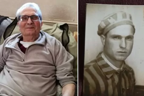 Juan Romero, a los cien años, y, al lado, cuando era prisionero nazi