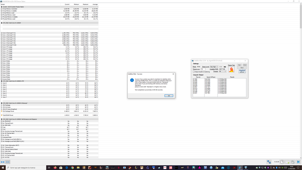 Intel i9-10900k - oc 5.2 ghz, 1.34v (ibt  very high 10 run)
