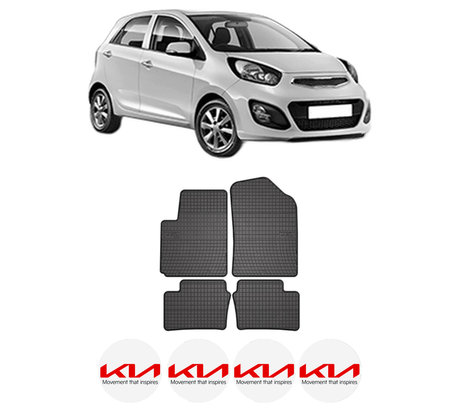 Set covorase presuri KIA PICANTO II (TA) din 2011-2017, auto, din cauciuc thermoplastic, 4 Stickere auto cu KIA