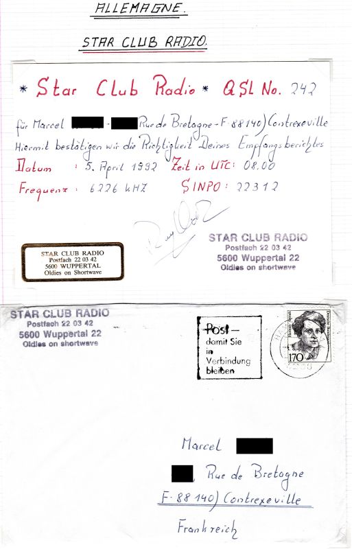 QSLs stations pirates HF allemandes avant 2000 QSL-STAR-CLUB-RADIO-92