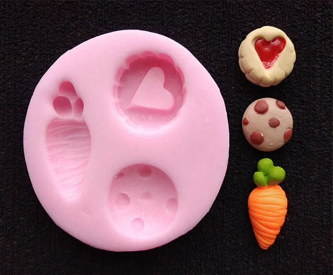 Molde silicona zanahora y galletas mini para aplique porcelana f