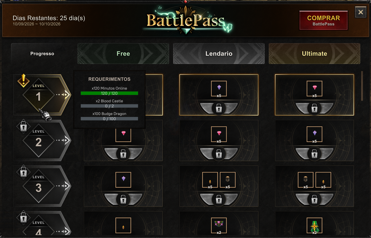 Requerimentos de uma Quest do Battle Pass