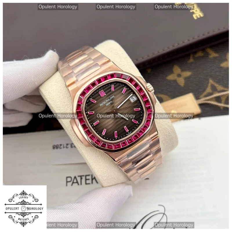 Patek Philippe Nautilus 5723 Super Clone | 18K Gold Wrapped, Baguette Ruby, Cal. 324S C 40mm