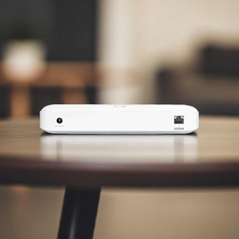 Switch UniFi Ultra instalado em uma parede