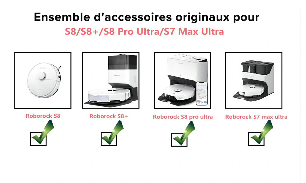 Kit remplacement pour roborock s8/s8 +/s8 pro ultra,accessoires 2 filtres,2  chiffons de vadrouille et 2 brosse latérale originaux - Conforama