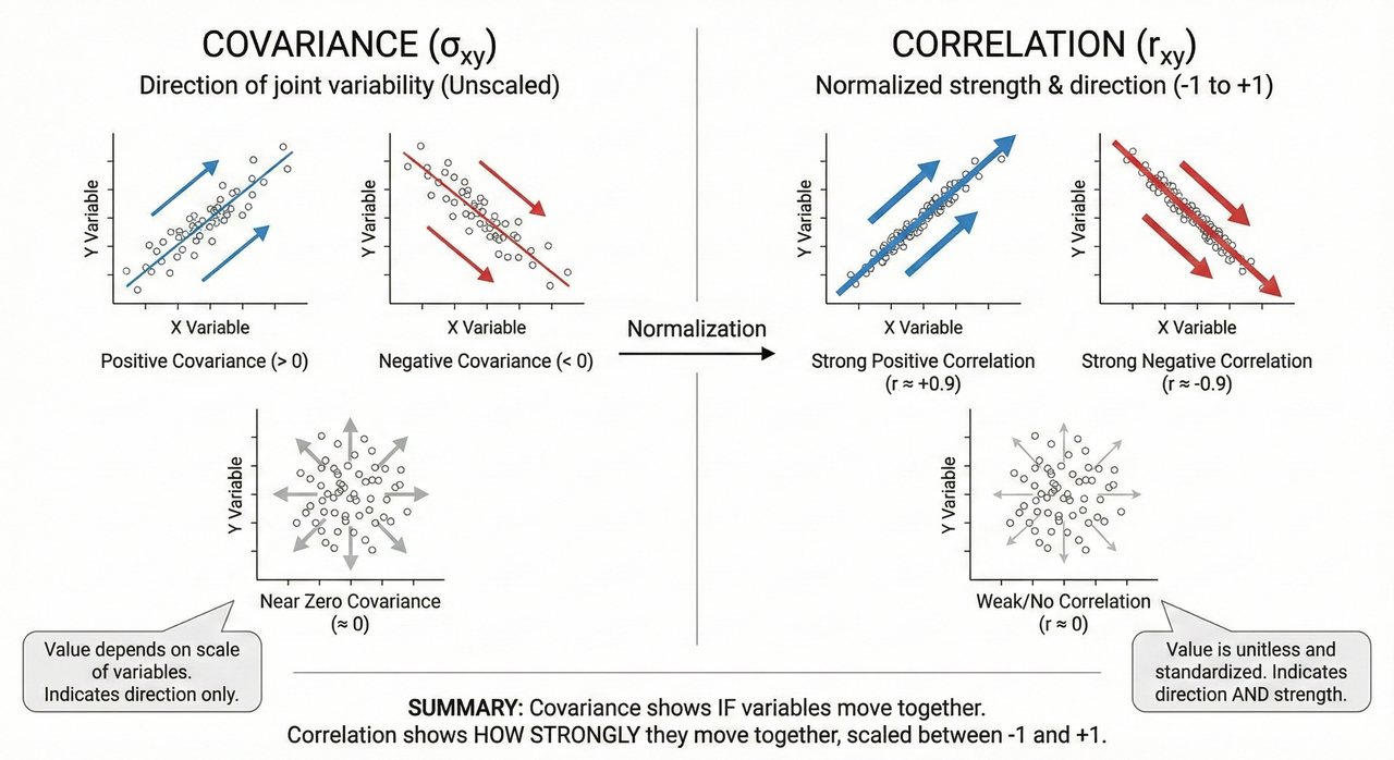 Correlation vs covariance illustration