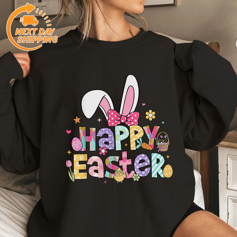 B0DSP2G832 Happy Easter 2025 Cute Bunny Rabbit Easter Day Women Girls T Shirt MK6