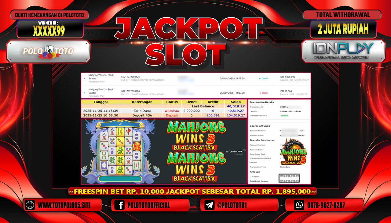 POLOTOTO JACKPOT SLOT MAHJONG WINS 3 - BLACK SCATTER Rp.2.000.000,- LUNAS