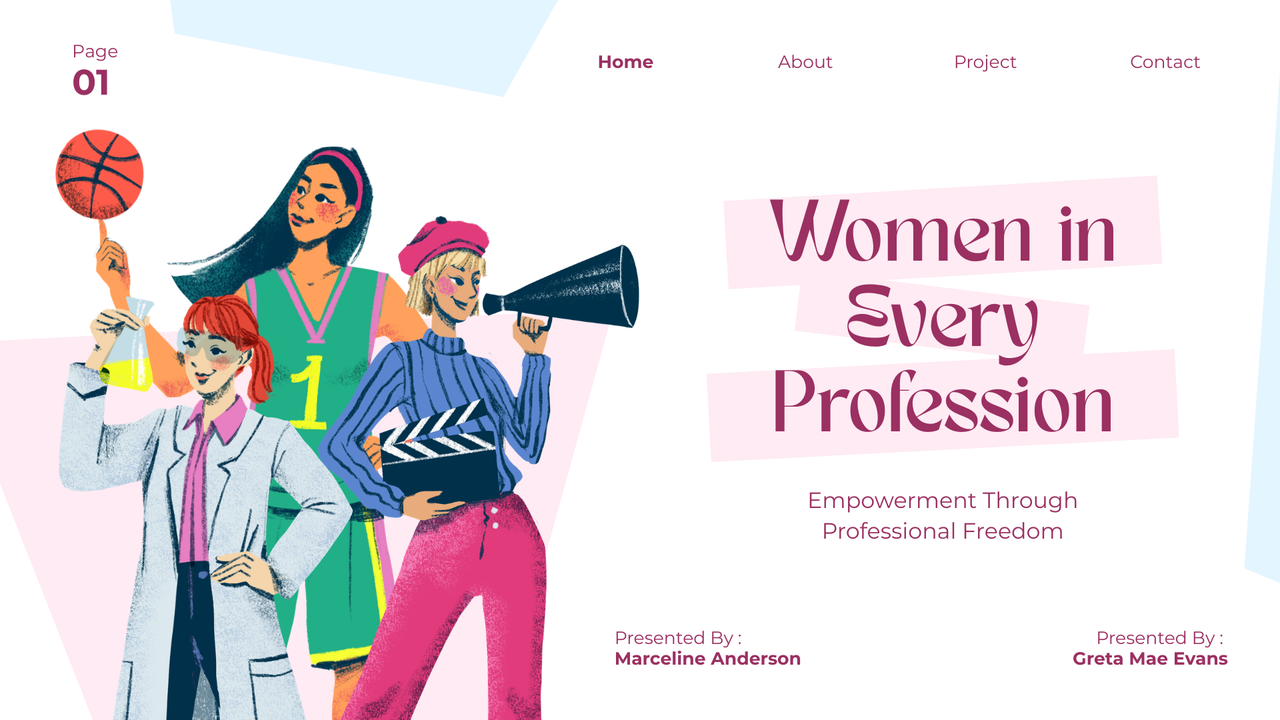 Pink and Blue Handdrawn Women in Every Profession Presentation